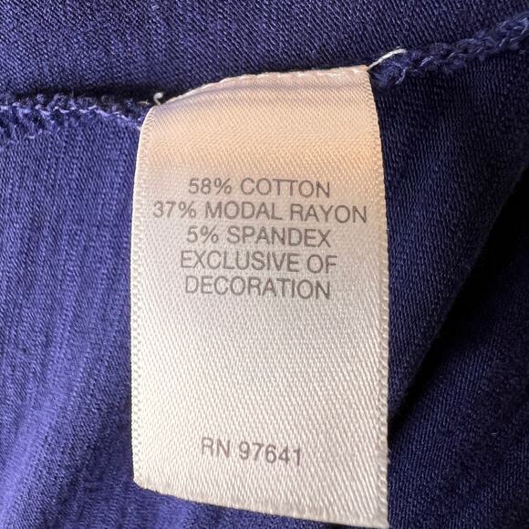 J Jill Blouse Womens Size 1X Blue Bohemian Tassels Comfort Cotton Blend - Picture 12 of 15